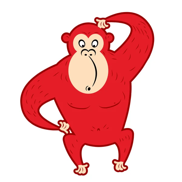 Red sorprendió al mono rascándose la cabeza. Lindo rojo primacía es sy — Vector de stock