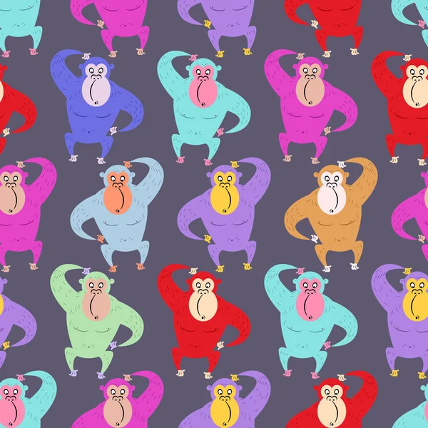 Monkey seamless mönster. Flerfärgad Gorilla bakgrund. Colore — Stock vektor