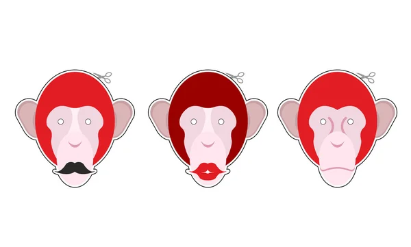 설정된 마스크 빨간 원숭이: 콧수염으로 제일 위. 빅 레드와 원숭이 — 스톡 벡터