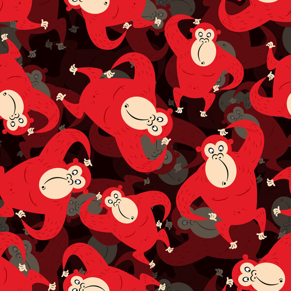 Red monkey surround background. Seamless pattern from gorilla. W