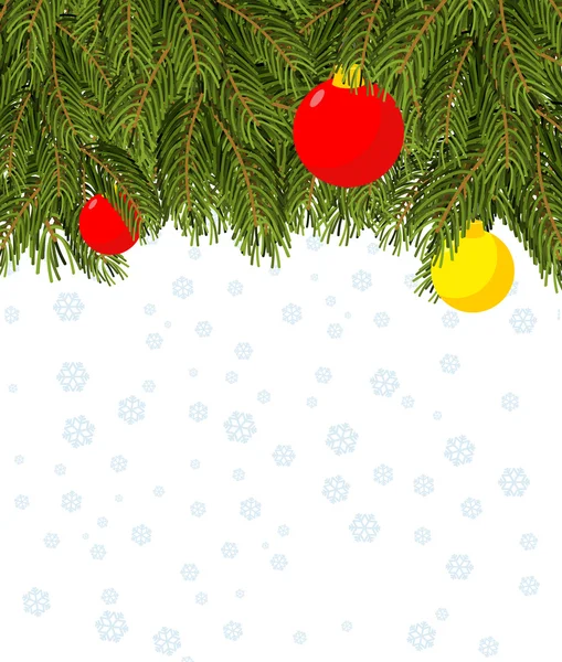 Weihnachtlicher Hintergrund. Zweig Christbaum und Weihnachtskugeln. — Stockvektor
