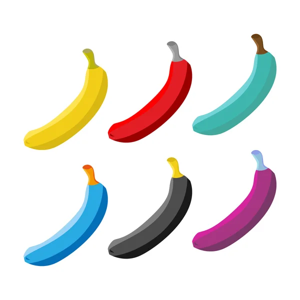 Zestaw kolorowych bananów. Wielobarwne owoce. — Wektor stockowy