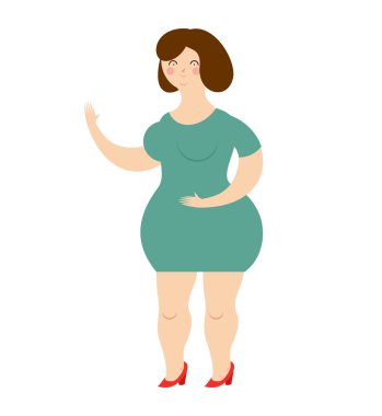 Beyaz arka plan üzerinde elbiseli kadın. Yeşil dres neşeli kız