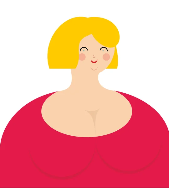 Una mujer alegre. Chica gorda en vestido rosa con sonrisa . — Vector de stock