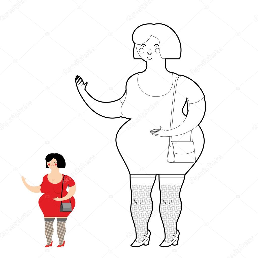 Disegni da colorare di grasso di libro divertimento prostituta Impiegato di donna Ragazza fornendo servizi sessuali per soldi — Vettoriali di