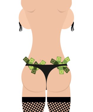 Striptizci geri. Kadın geri durumda. Onun iç çamaşırı dolar. CA