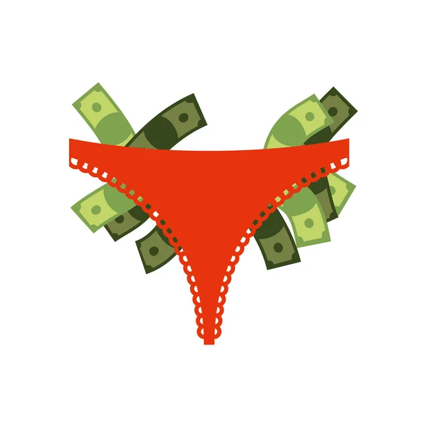 Panties and money. Many dollars in underwear. Womens Lace pantie — Stock Vector