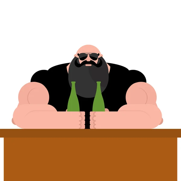 Brutal biker bar. Bearded man with spectacles. Strong grandfathe — Stockvector