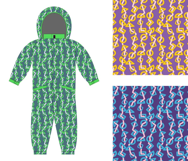Kinder Winter Overall Vorlage mit einem abstrakten Muster. eingestellt — Stockvektor