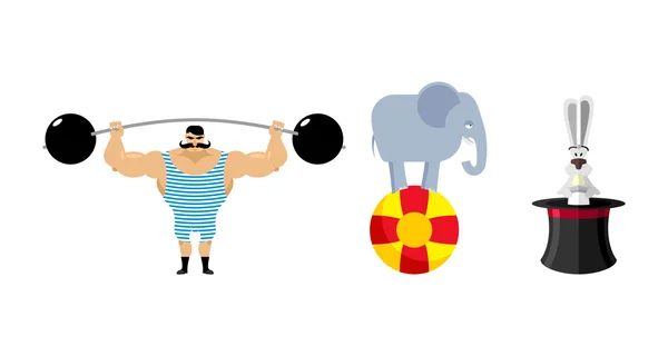 Circus set elements. Vintage circus strongman. Retro athlete wit — Stock Vector