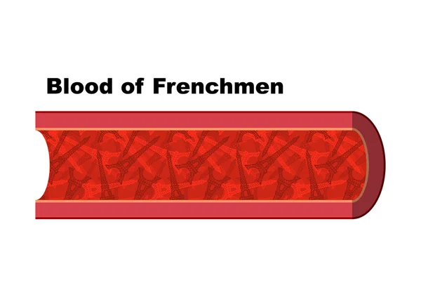 Blood of Frenchmen. Blood cells in form of  Eiffel Tower. Anatom — 图库矢量图片