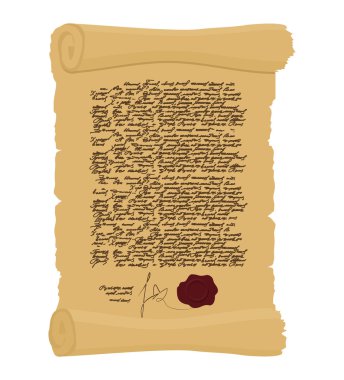 Ancient Royal Decree with print. Secret  Old yellow scroll. Abst clipart