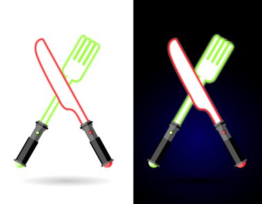 Lightsaber çatal bıçak takımı gibi. Parlak bıçak ve çatal. Fo için aksesuarlar