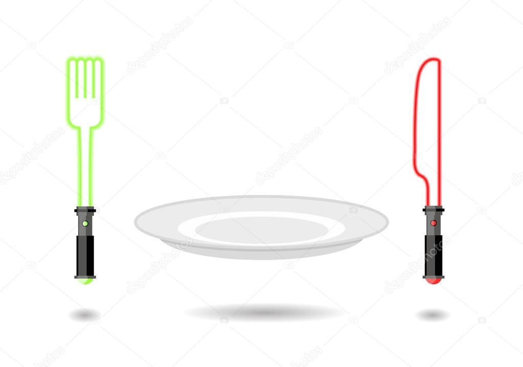 Light Plug and light knife. Cutlery from future as from star war