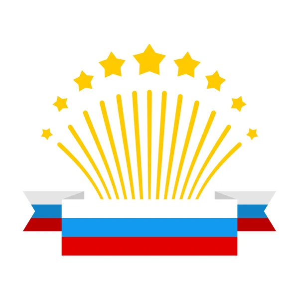 Салют и флаг России. Фейерверки и патриотическая лента от — стоковый вектор