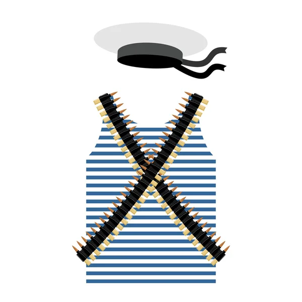 Striped vest shirt-clothing sailor man. Tape with bullets. Cartr — Stock vektor