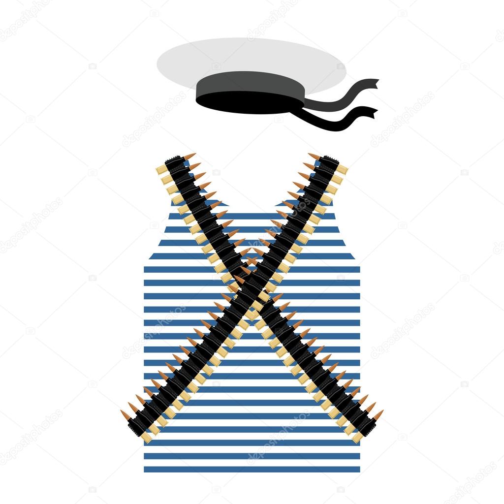 Striped vest shirt-clothing sailor man. Tape with bullets. Cartr