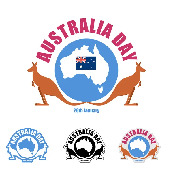 Australia day logo for holiday. Kangaroo and map of Australia. E — Stockvector