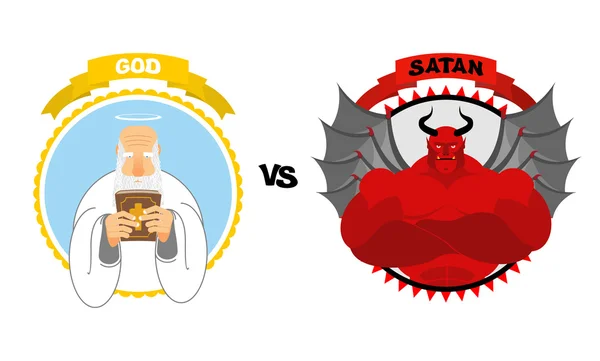 God vs Satan. Good grandfather with white beard and Halo above h — Stock Vector