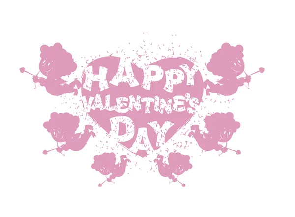 Valentine's day logo. Heart and Cupid. Many Cupids with bows. Fl — Stockvector