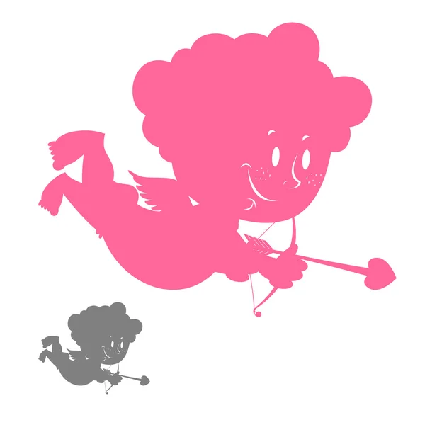 Cupid silhouette. Pink Angel with a smile. Hilarious cute Cupid. — Stock vektor