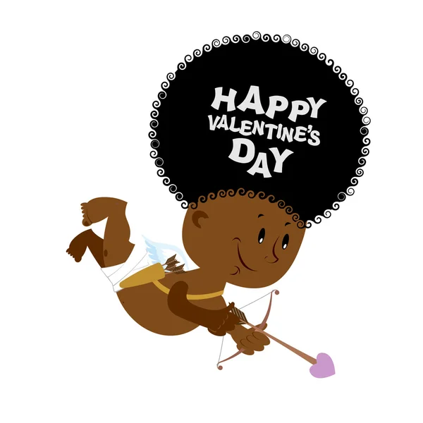 African American Cupid. Little angel with an Afro hairstyle. Hil — Stockvector