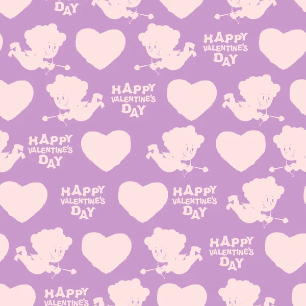 Valentines day seamless pattern. Silhouette of Cupid. Pink Angel — Stockový vektor