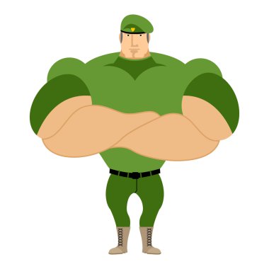 Marine in green beret. Special forces of strong man. Big paratro
