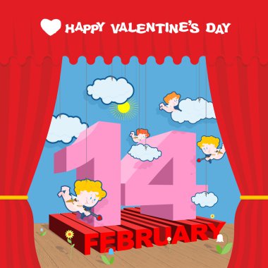 Happy Valentines day. Stage and Red Curtain. Theatrical staging 