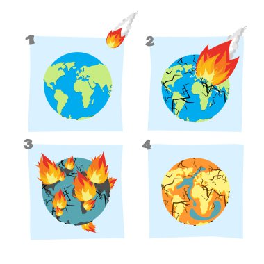 Fall  meteorite impact on Earth. An asteroid flies on planet. Hi