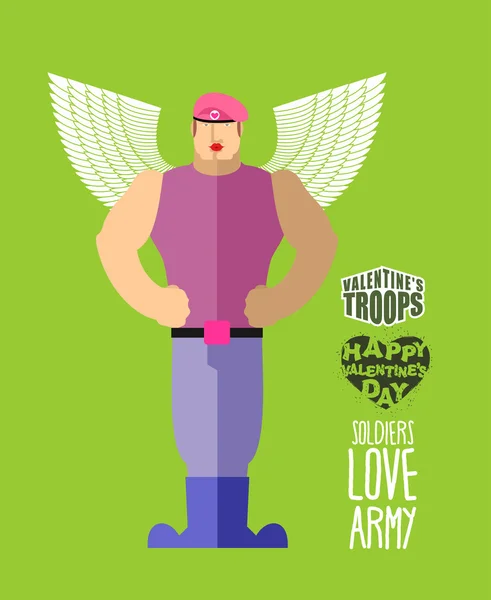 Valentines soldiers. Cupid in uniform. Army of love. Military se — Stockový vektor