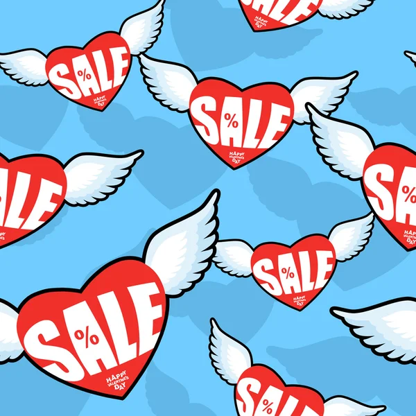 Vente coeur motif sans couture. Février Saint Valentin réductions . — Image vectorielle