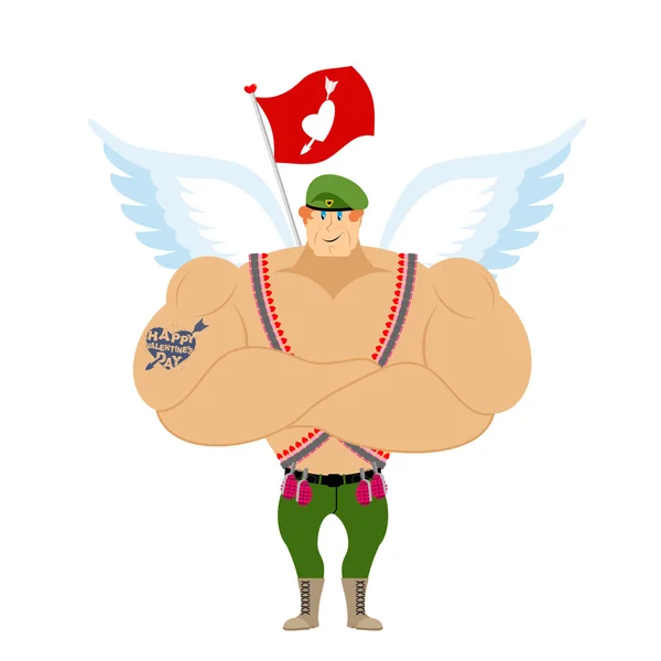 Cupid Troopers. Winged Landing. Military Angel for Valentines da — Stock vektor