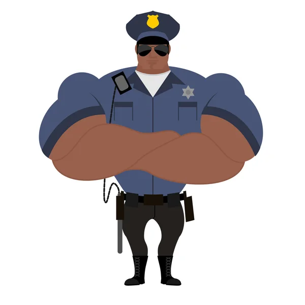 Police African American. Police officer in  performance. Strong — Stock Vector