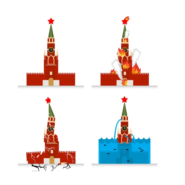 Destruction of Moscow Kremlin. Meteorite flies symbol of Russia. — Διανυσματικό Αρχείο