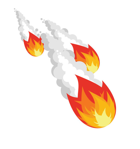 Falling meteorite on white background. Group space asteroids in 