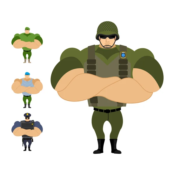 Soldiers. Set of strong military people of defenders of fatherla — Stock Vector