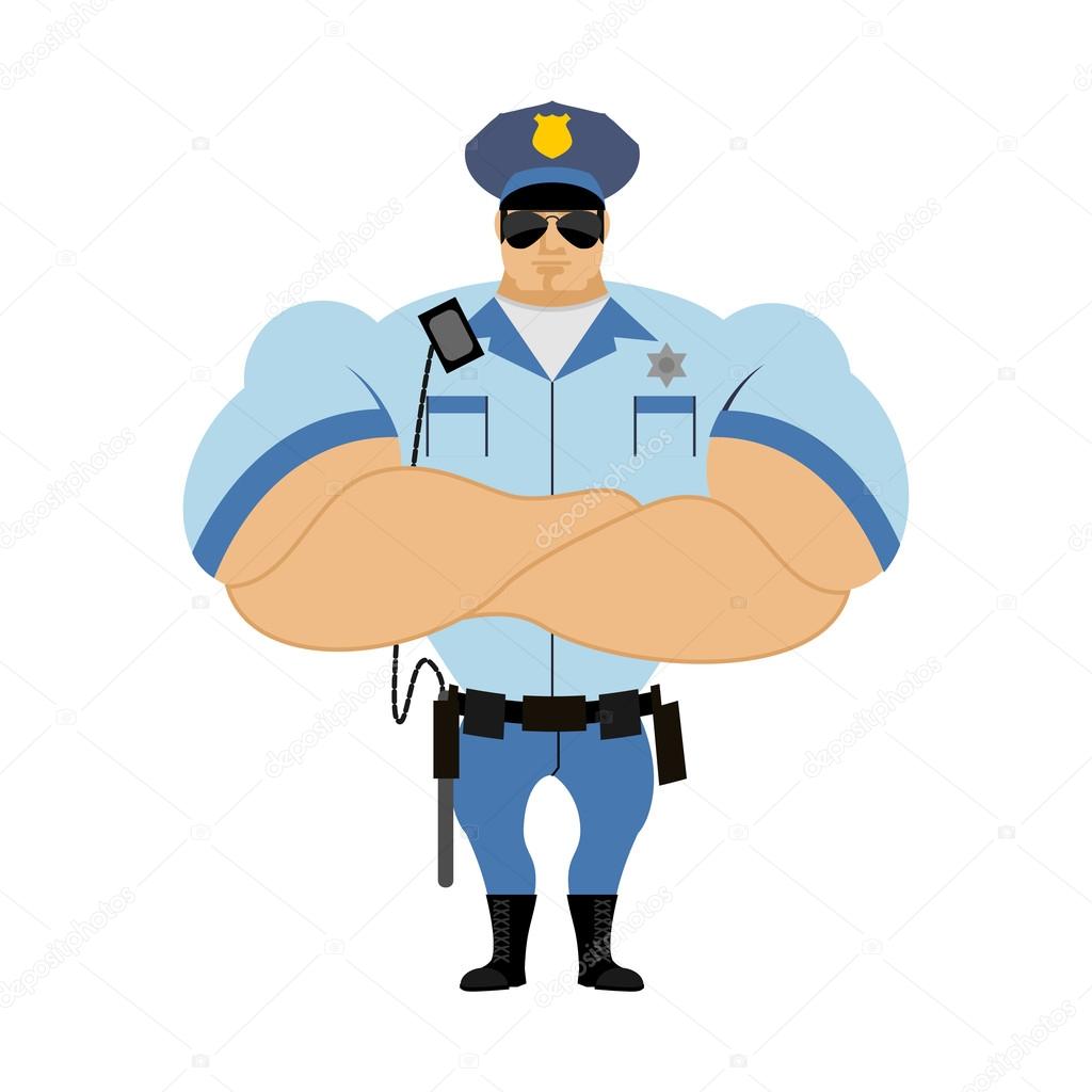 Police officer. Man in form of policing. Police man in bodybuild