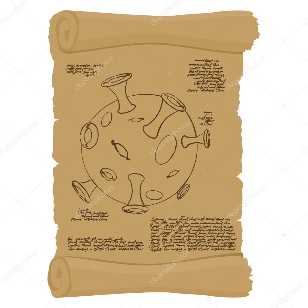 Ancient scroll with map of   moon. Old paper with Planet Moon. A