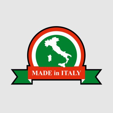 Made in Italy product logo. Map of Italy and Ribbon with colors 