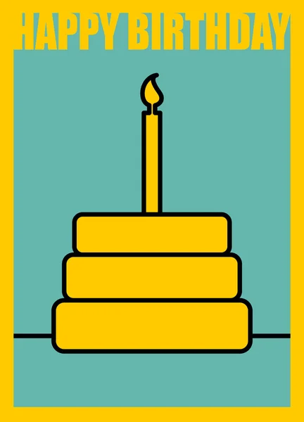 Happy birthday. Postcard in minimalist style. Cake and candle. Y — ストックベクタ