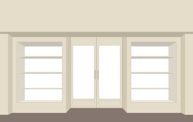 Facade shop. Empty storefront. Building for store. Showcases she