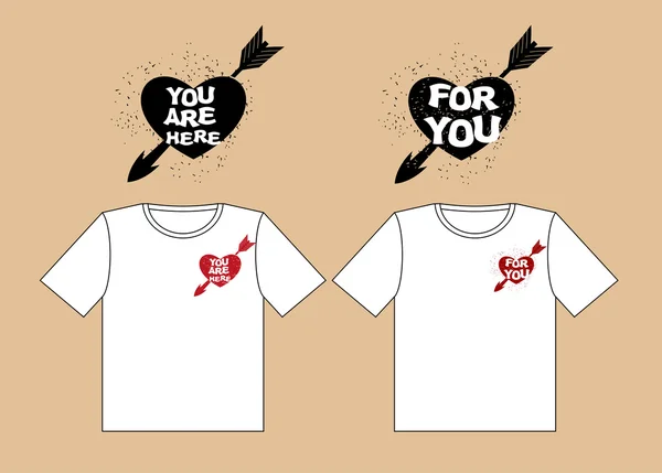 День святого Валентина. Дизайн футболок для закоханих. Серце і стрілка C — стоковий вектор