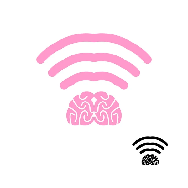 Мозг WiFi. Значок мозга Wi-Fi. Беспроводная передача разума. Рем — стоковый вектор