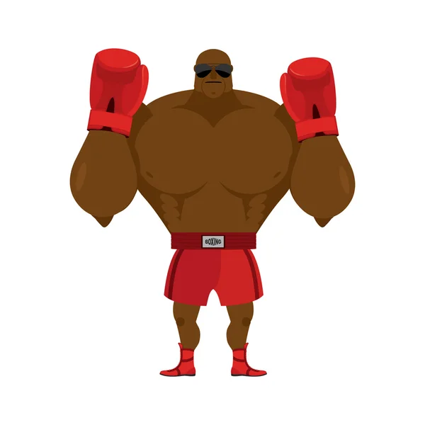 African American boxer. Fighting stand. Strong champion raised h — Stock vektor