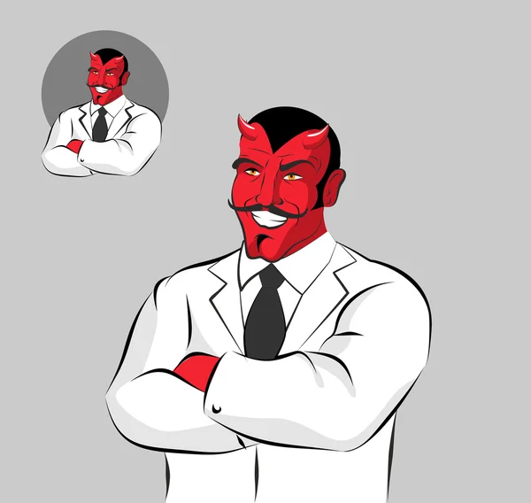 Docteur diabolique. Satan avec des cornes en manteau blanc des médecins. Horrible R — Image vectorielle