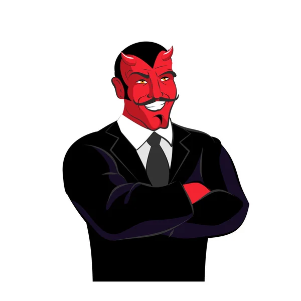 Дьявол в черном деловом костюме. Дьявол бизнесмен. Краснолучевой остроумие — стоковый вектор