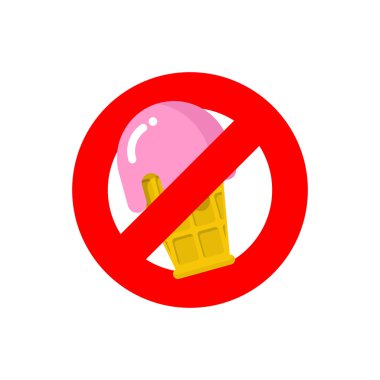 Stop ice cream. Red forbidding sign for sweet dessert with straw