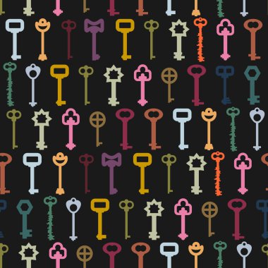 Retro key seamless background. Old colorful key pattern