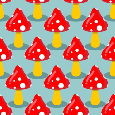 Amanita seamless pattern. hallucinogenic mushroom. Red mushroom 